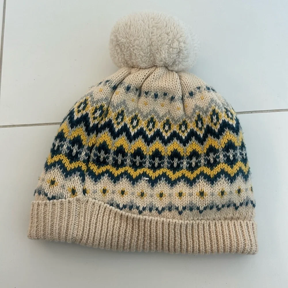 Gap Fair Isle Dot Pom Pom Cozy Knit Beanie Hat fleece lined 6/12m